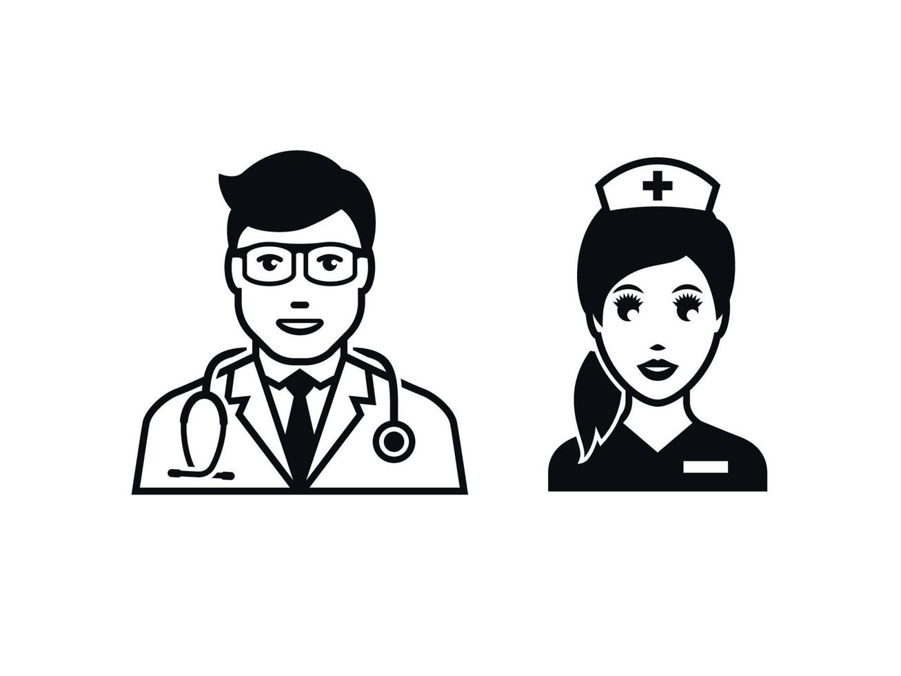 Doctor with stethoscope, nurs people Black on a white background vector