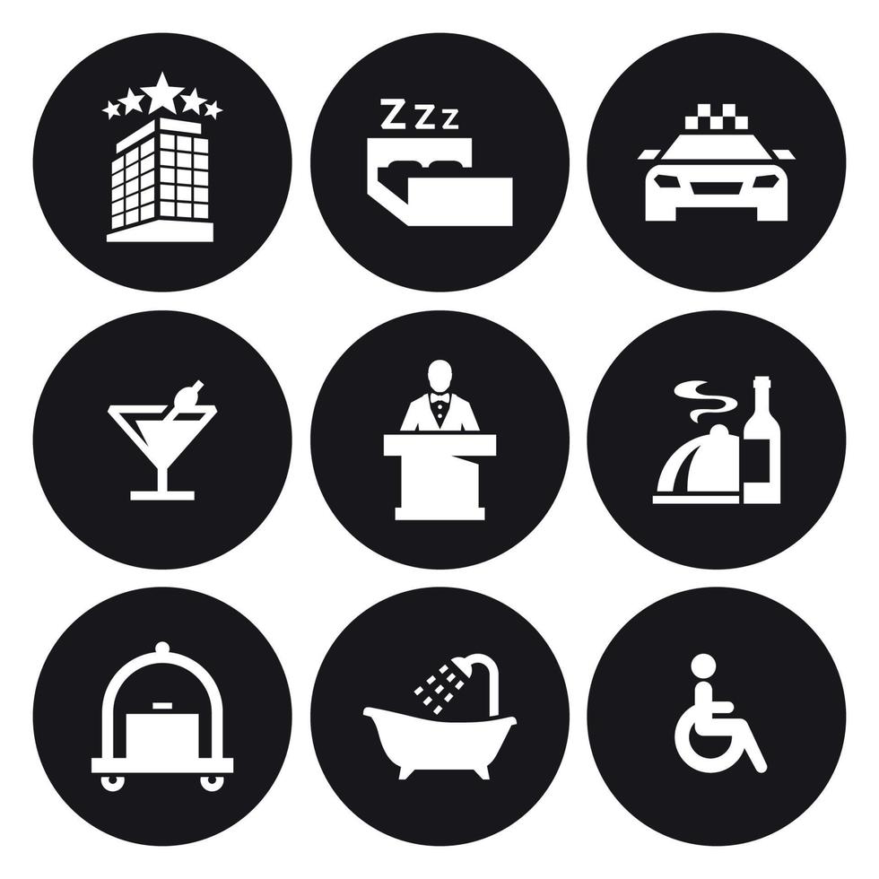 Hotel icons set. White on a black background vector
