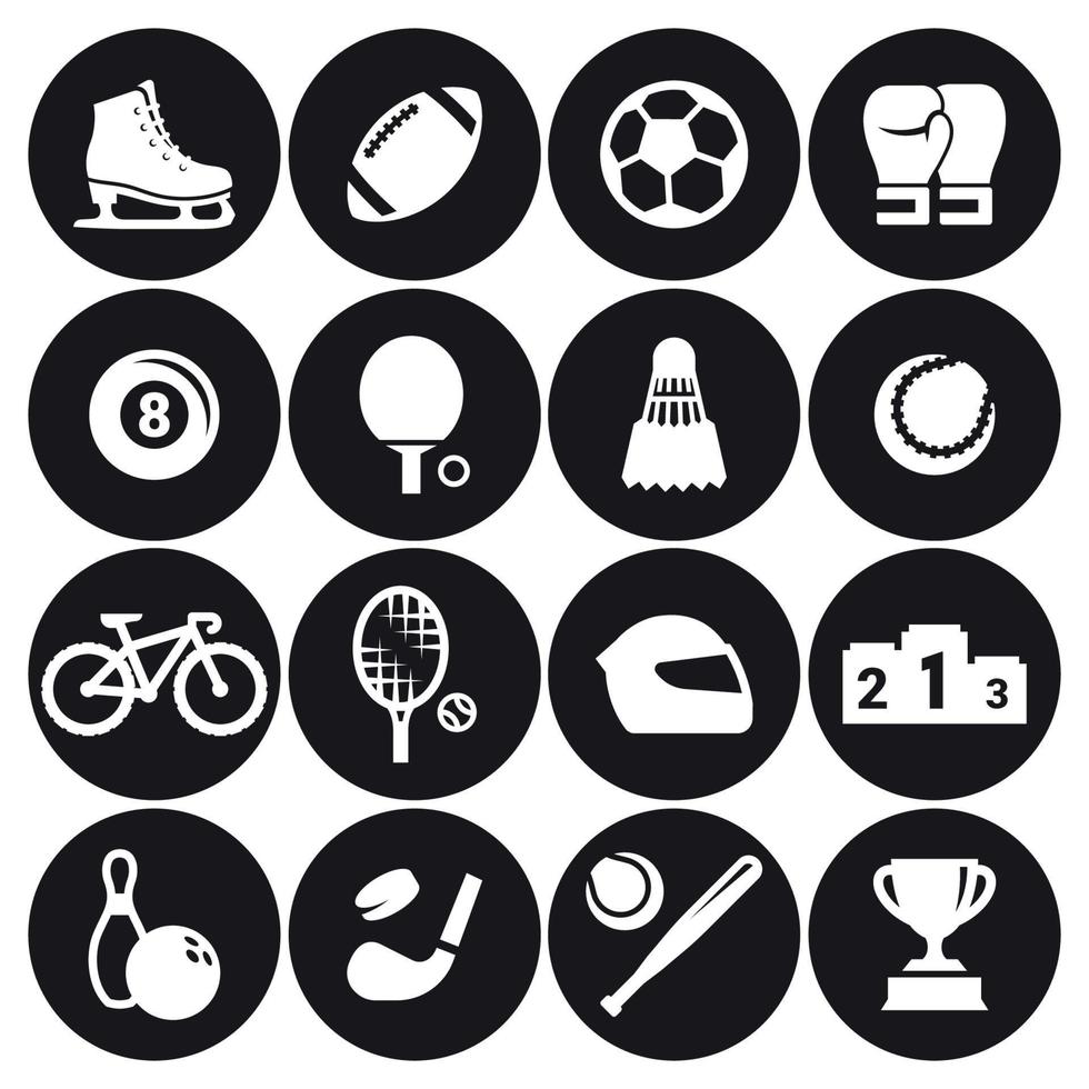 Sports icons set. White on a black background vector