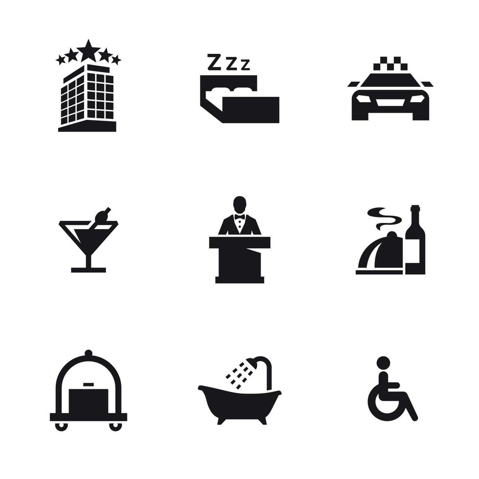 Hotel icons set. Black on a white background vector