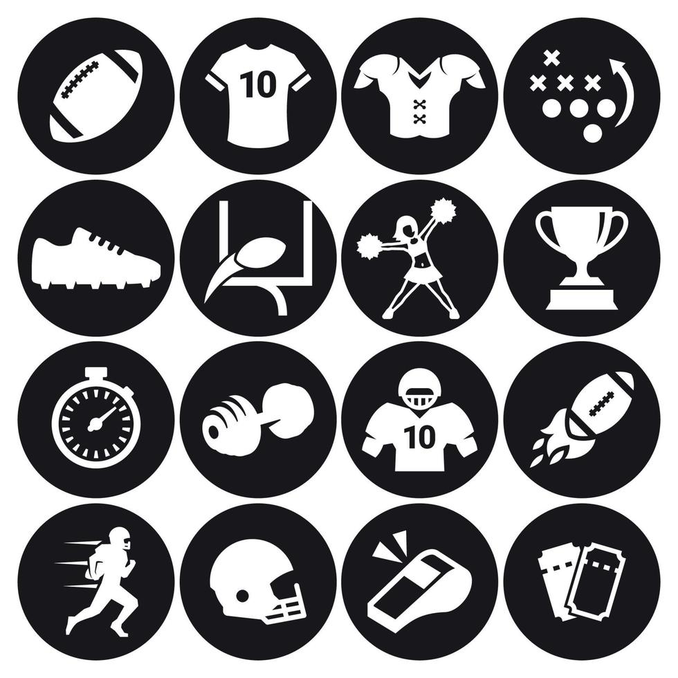 iconos de fútbol americano. blanco sobre un fondo negro vector