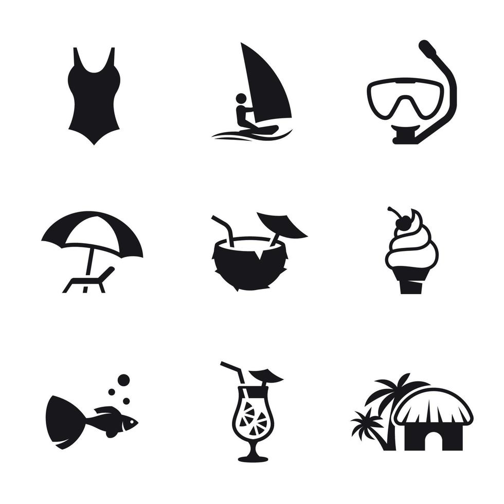 Summer Icons Set. Black on a white background vector