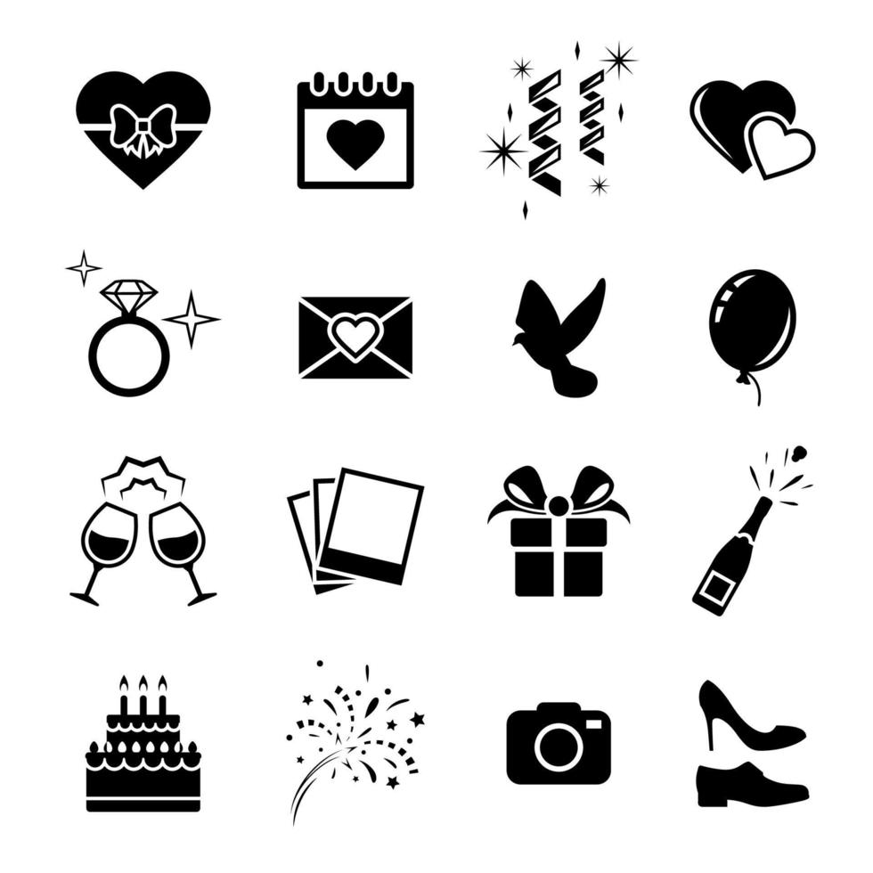 Wedding icons set. Black on a white background vector