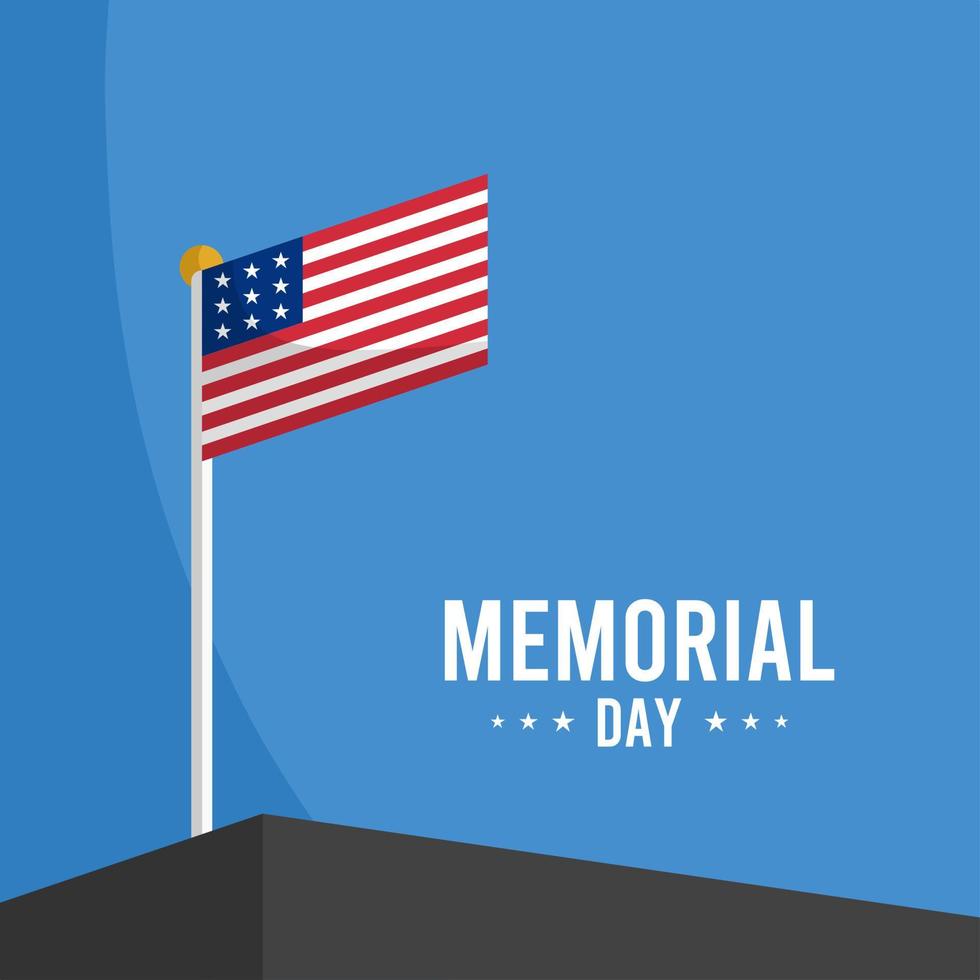 memorial day square greeting with american flag on blue background vector