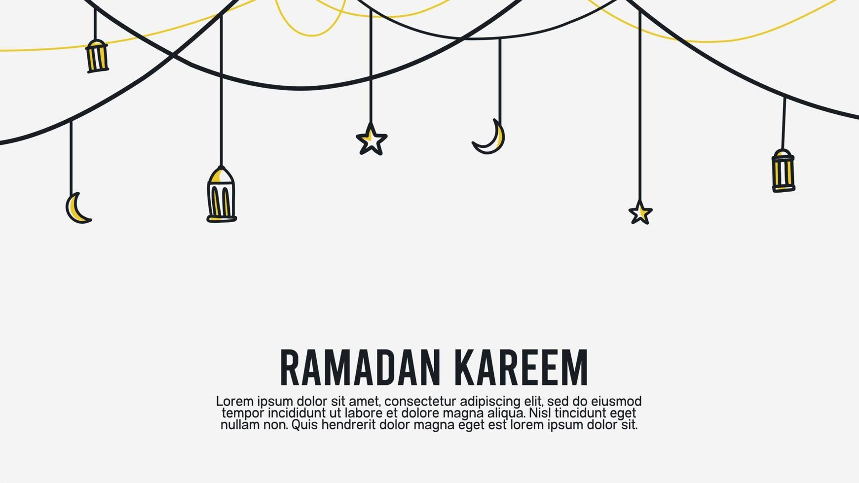 ramadan kareem white template background with hanging islamic lantern, crescent moon, and stars vector