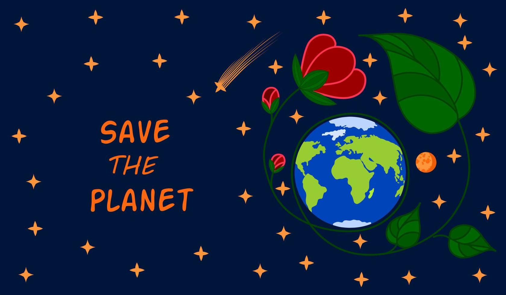 Save our planet earth, ecology eco environmental protection, climate changes, Earth Day April 22, planet with leaves vector emblem with leaves illustration isolated, blue background. logo