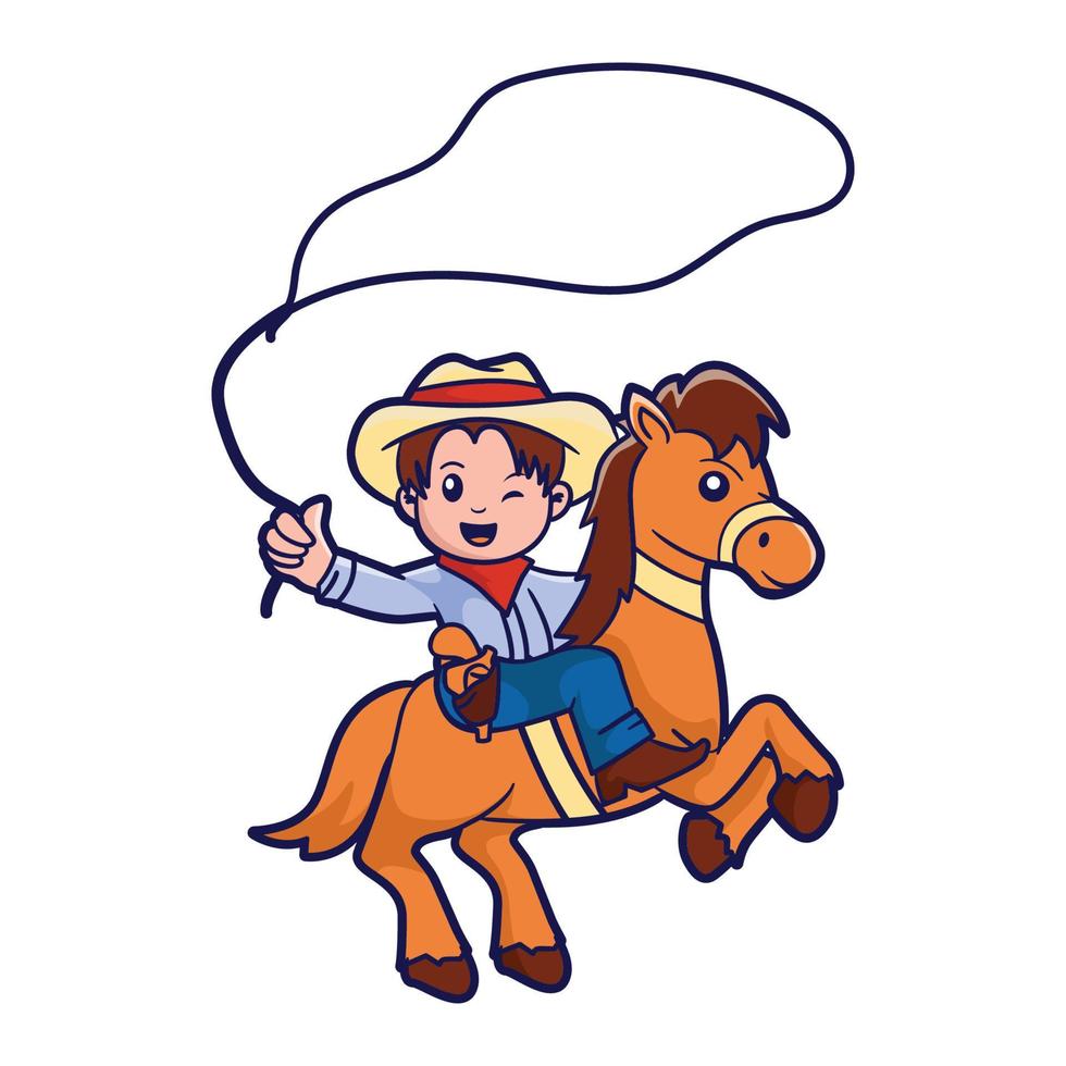 Cute kid in cowboy costume, vector cartoon illustration