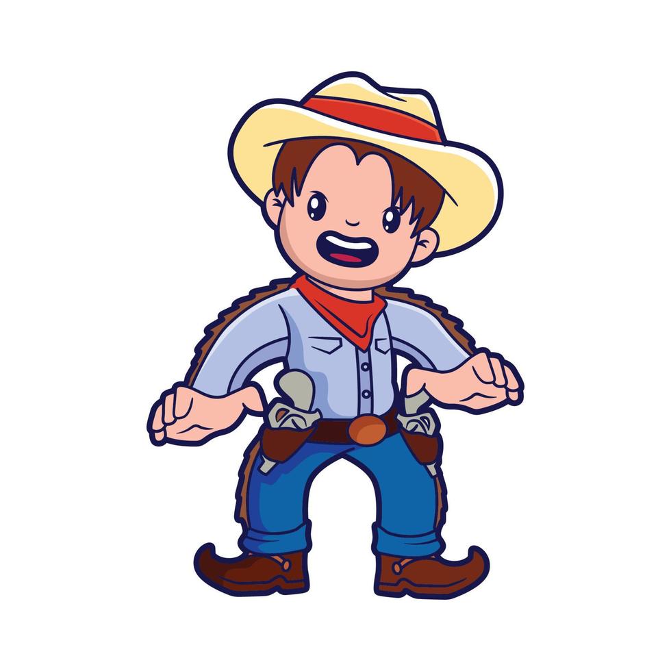 Cute kid in cowboy costume, vector cartoon illustration