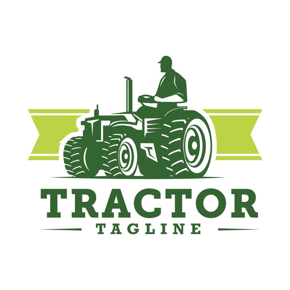 ilustración de tractor en una plantilla de logotipo de rancho. logotipo confeccionado con fondo blanco aislado. vector