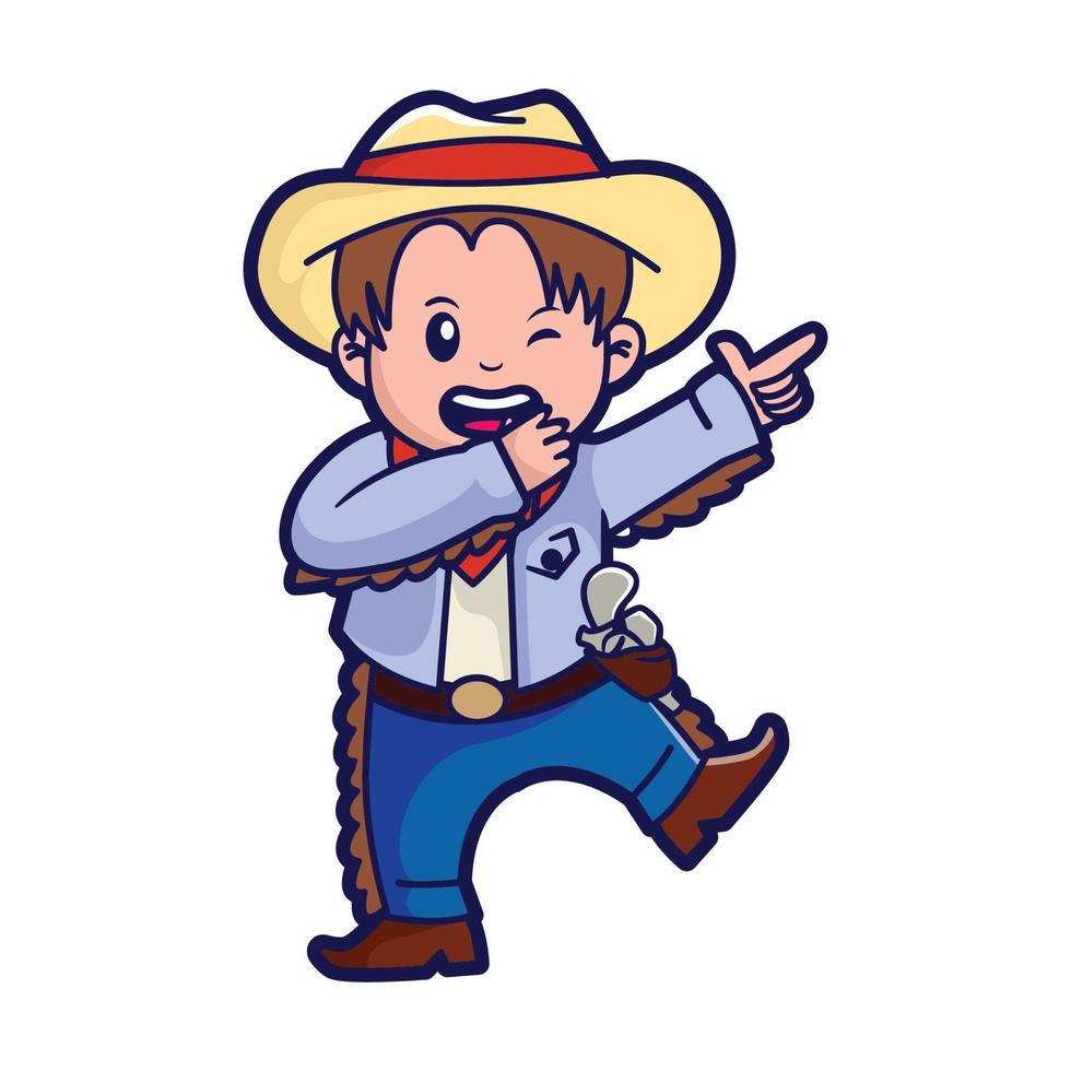 Cute kid in cowboy costume, vector cartoon illustration