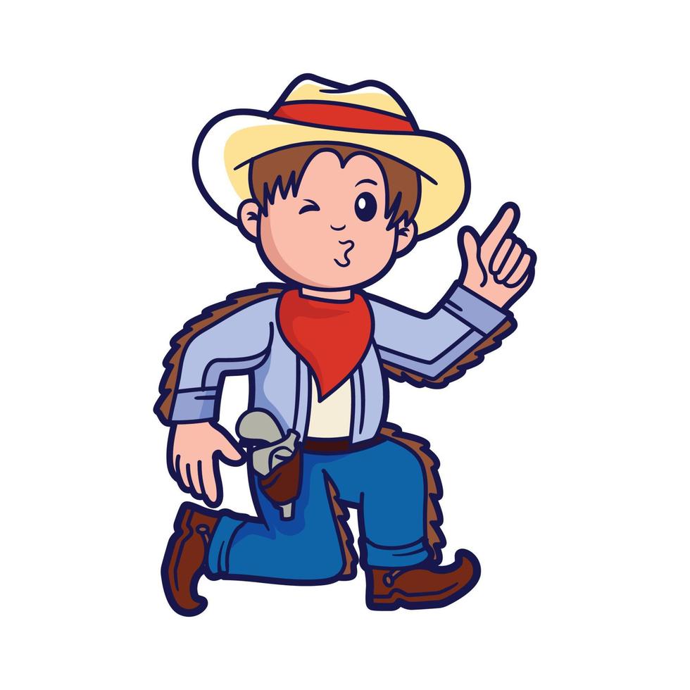 Cute kid in cowboy costume, vector cartoon illustration