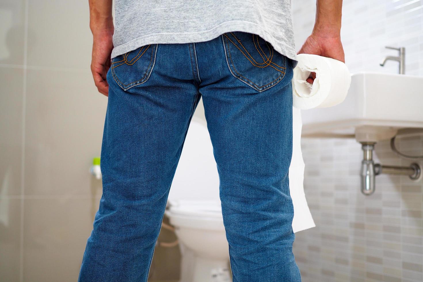 Men have contraction and stomach pain. diarrhea concept photo