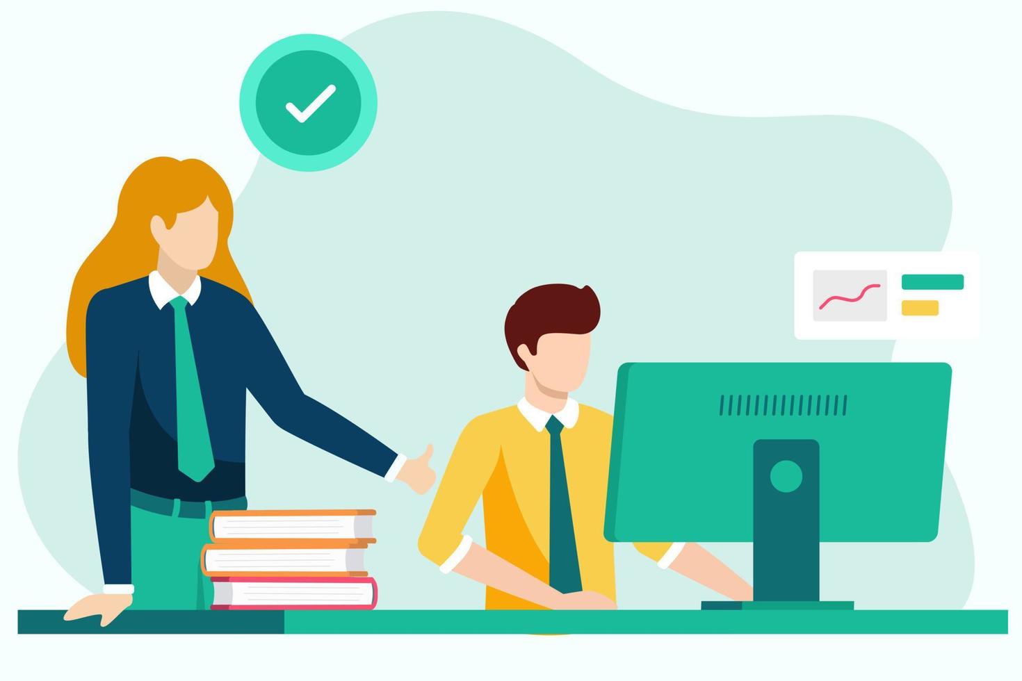 Business people shaking hands in the office. Flat design vector illustration.