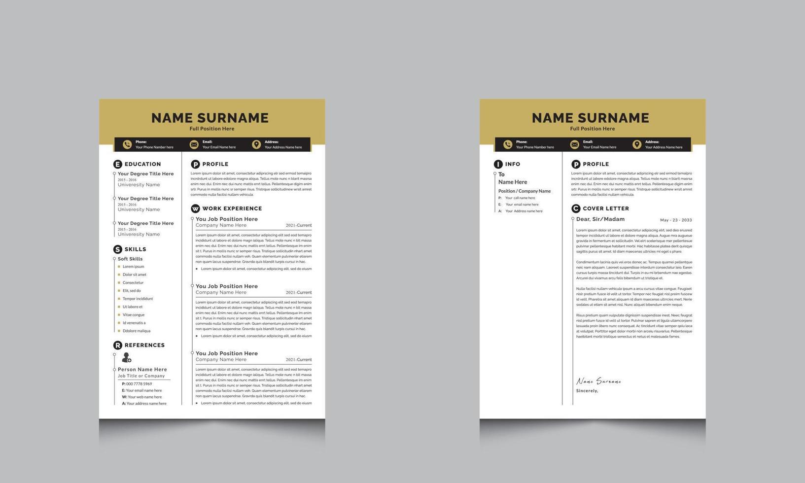 Hellow Header with Resume CV Template Layout vector