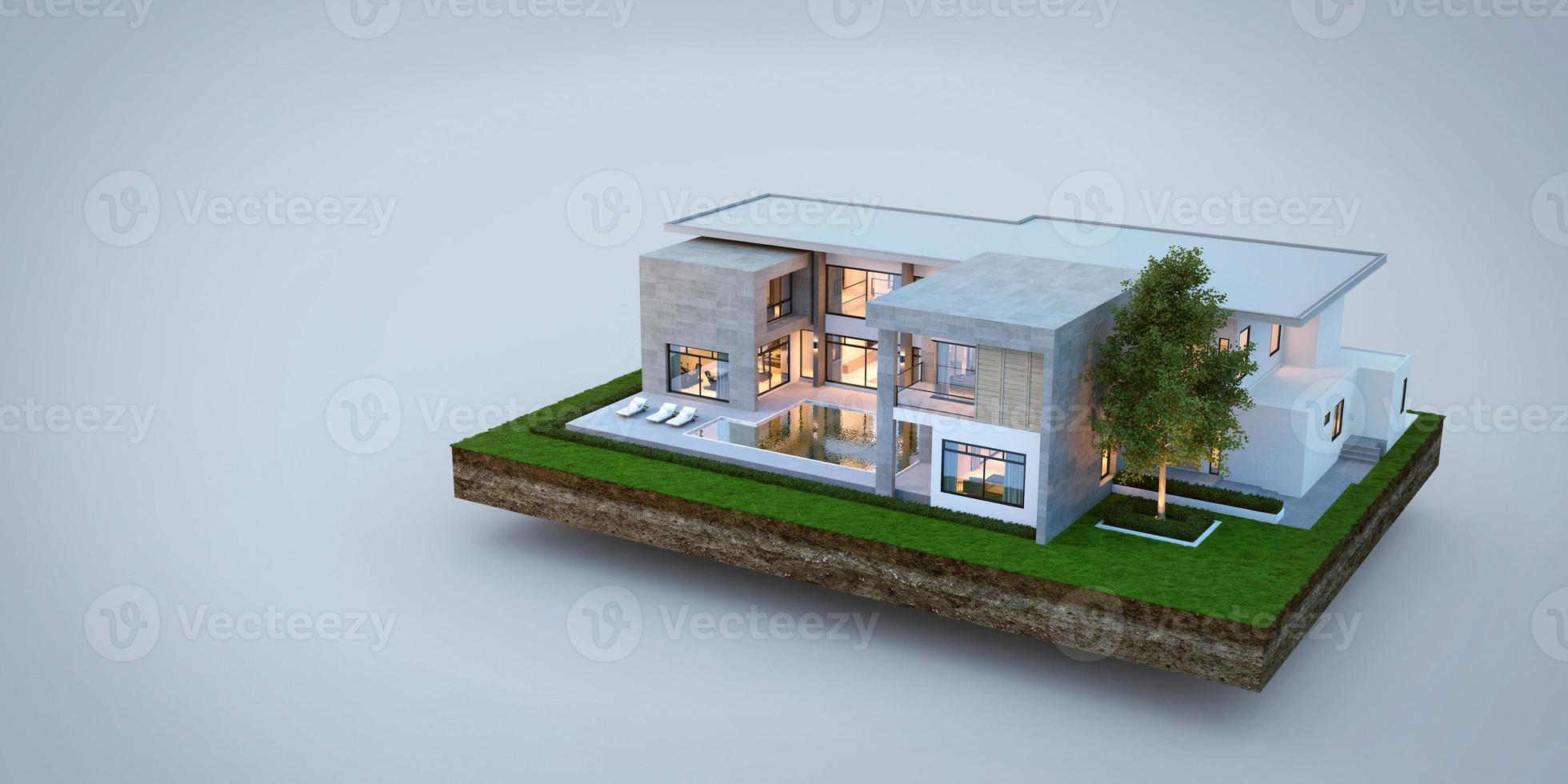 Luxury modern house on earth isolated on white background,Concept for real estate or property.3d rendering photo