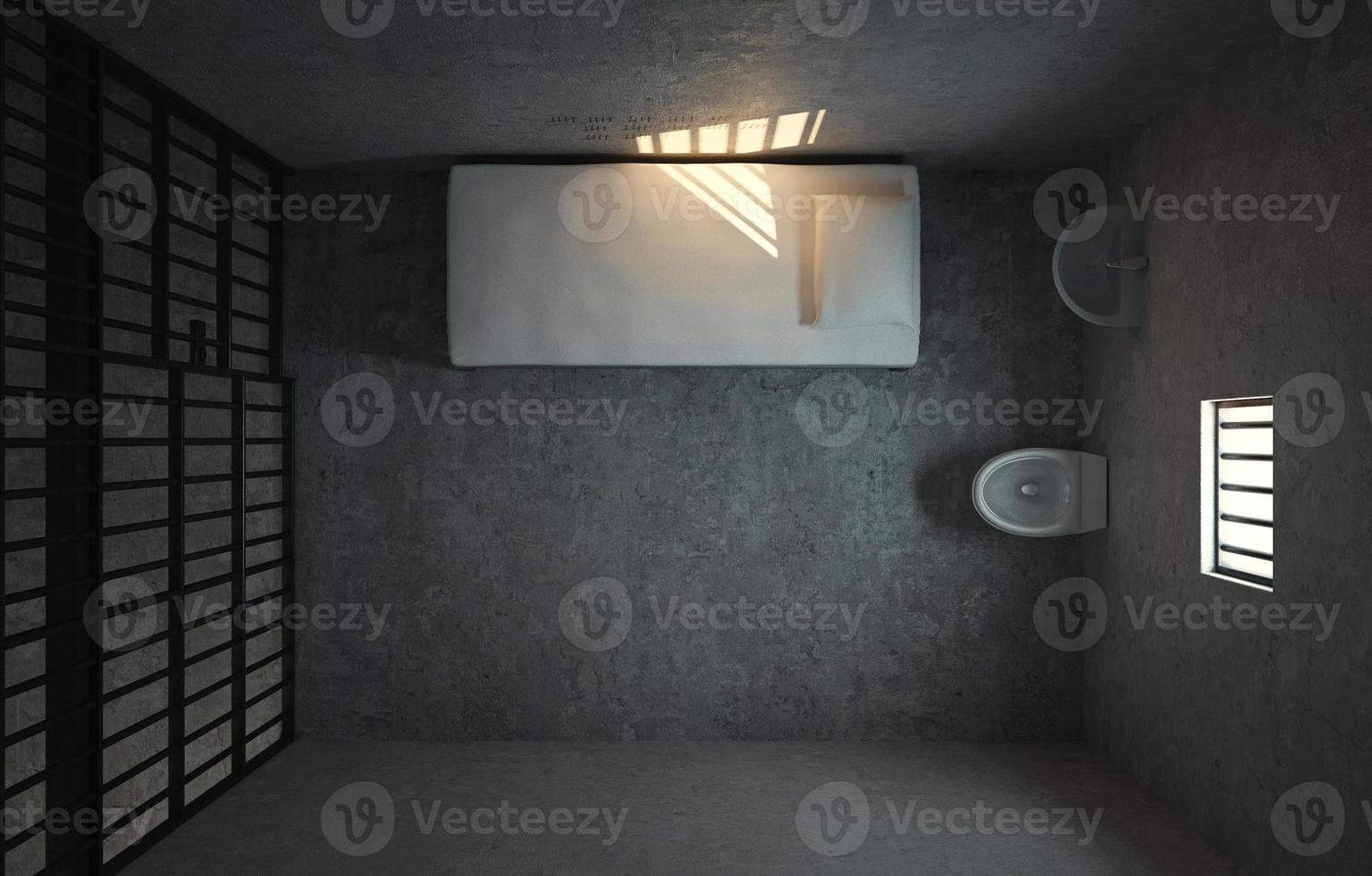 Top view of prison cell with light from the window.3d rendering photo