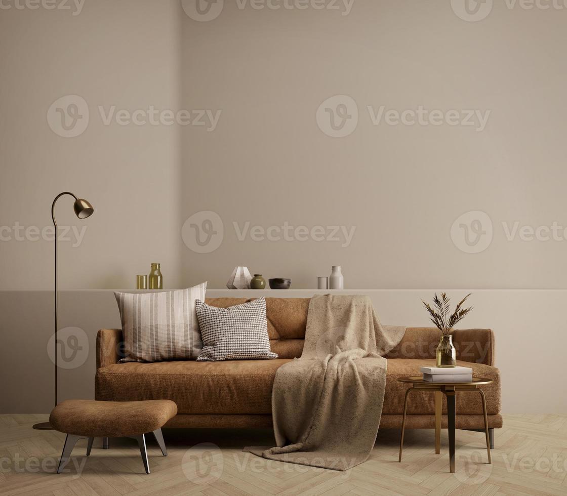 Brown living room with sofa,table and lamp.3d rendering photo