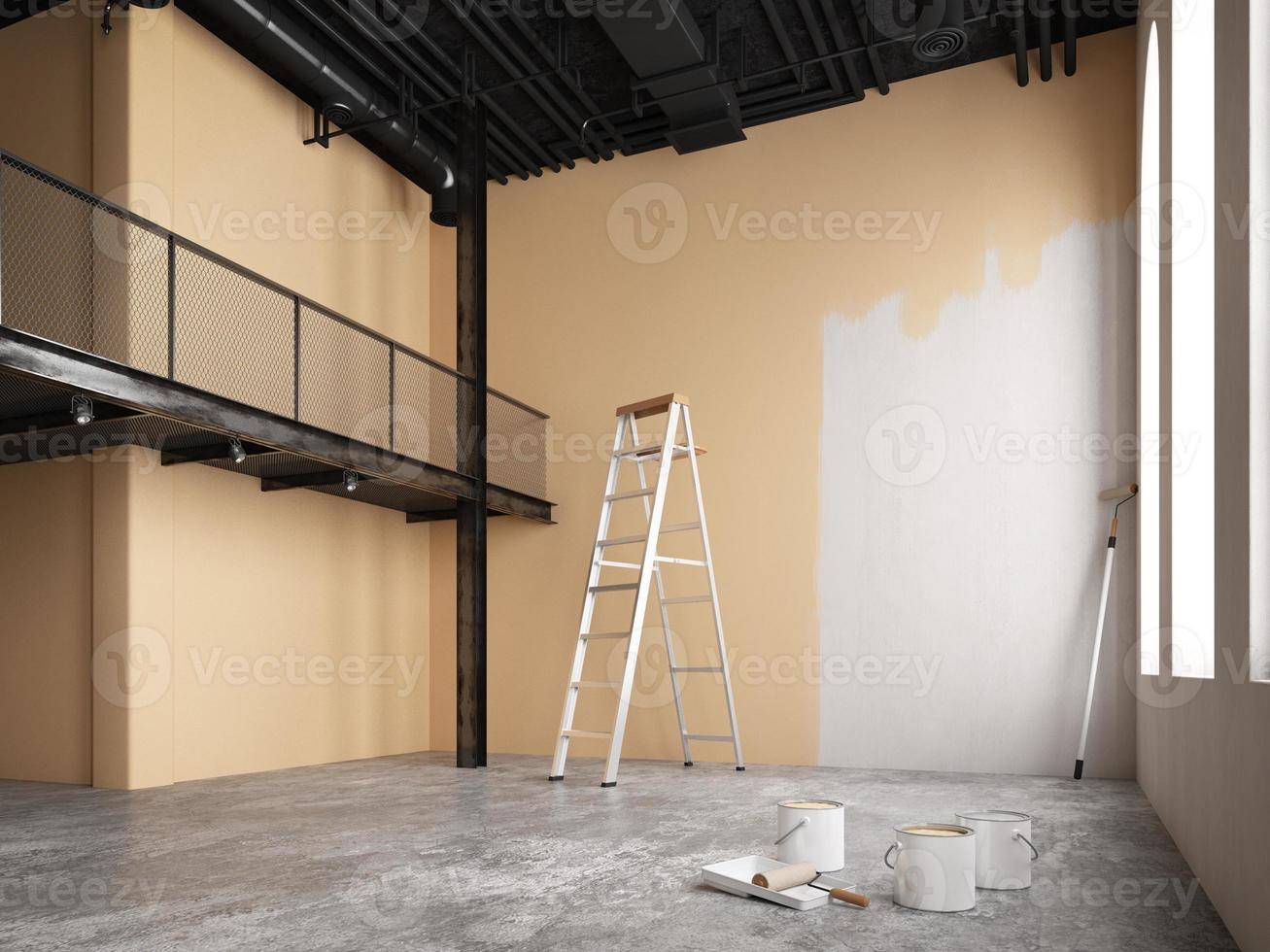 Painting empty room wall in brown color.Concept for home renovation.3d rendering photo