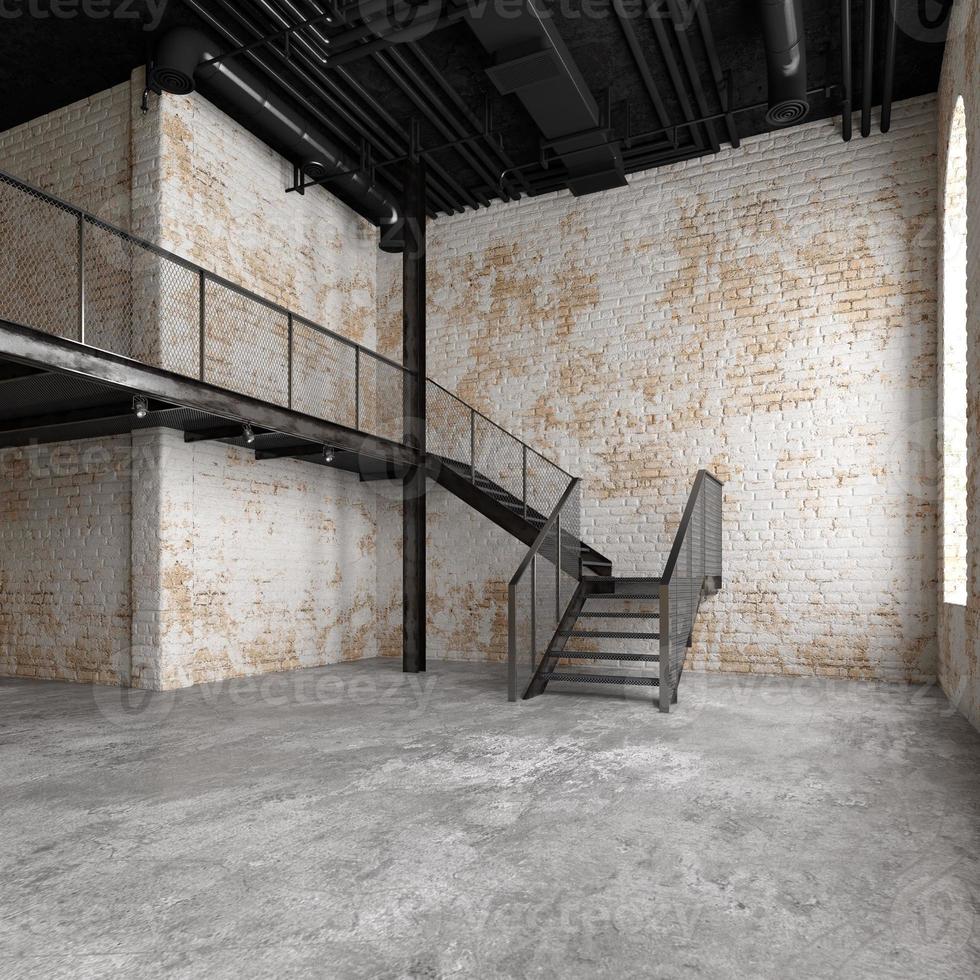 Empty room loft style with brick wall.3d rendering photo