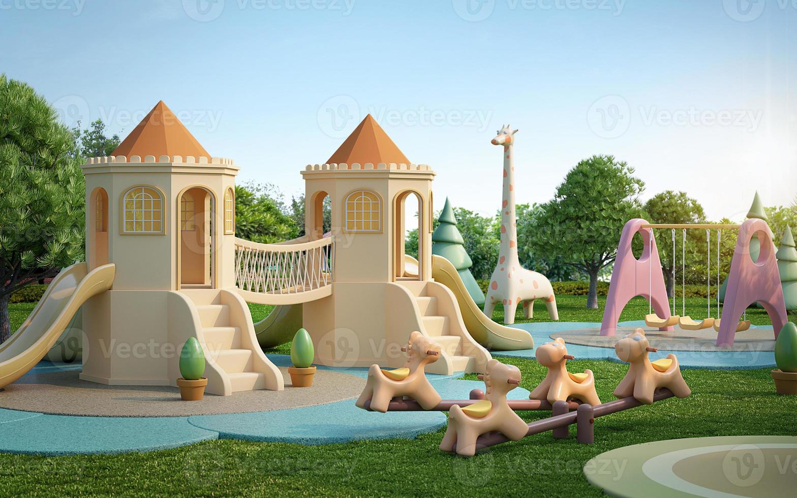 Playground park with pastel colour.3d rendering photo