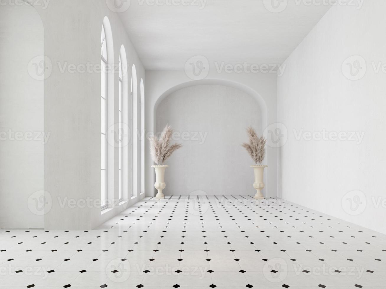 White modern classic style hall with pampas.3d rendering photo
