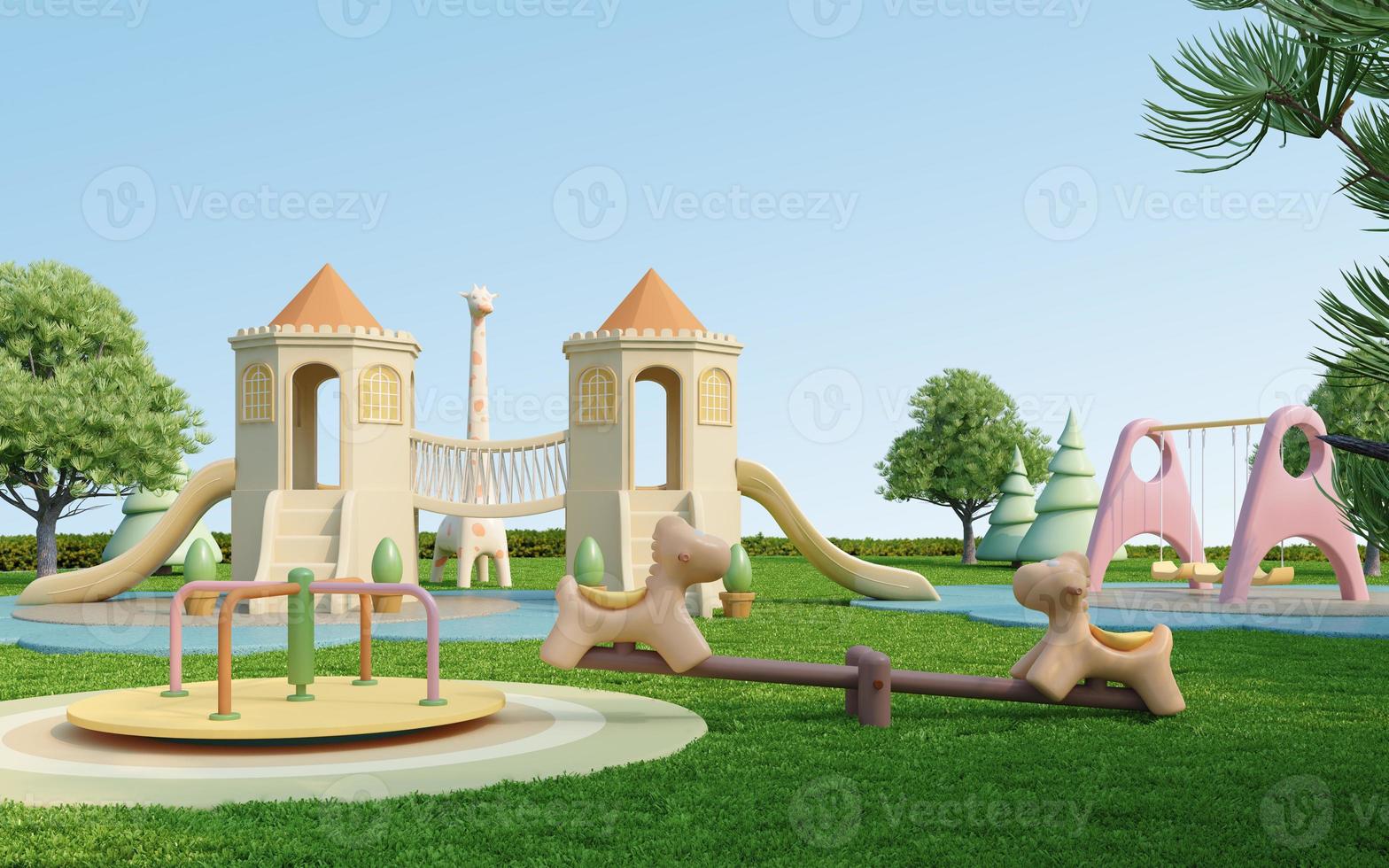 Playground park with pastel colour.3d rendering photo