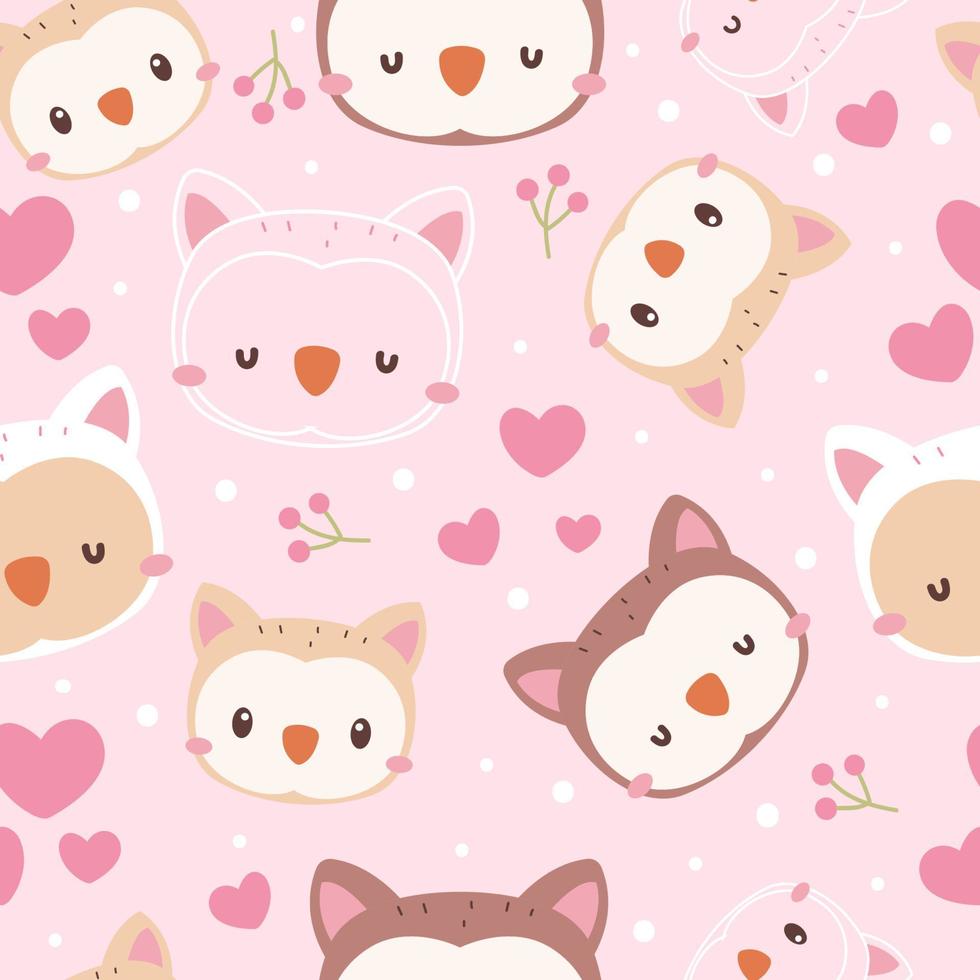 Cute animals face and floral seamless pattern vector