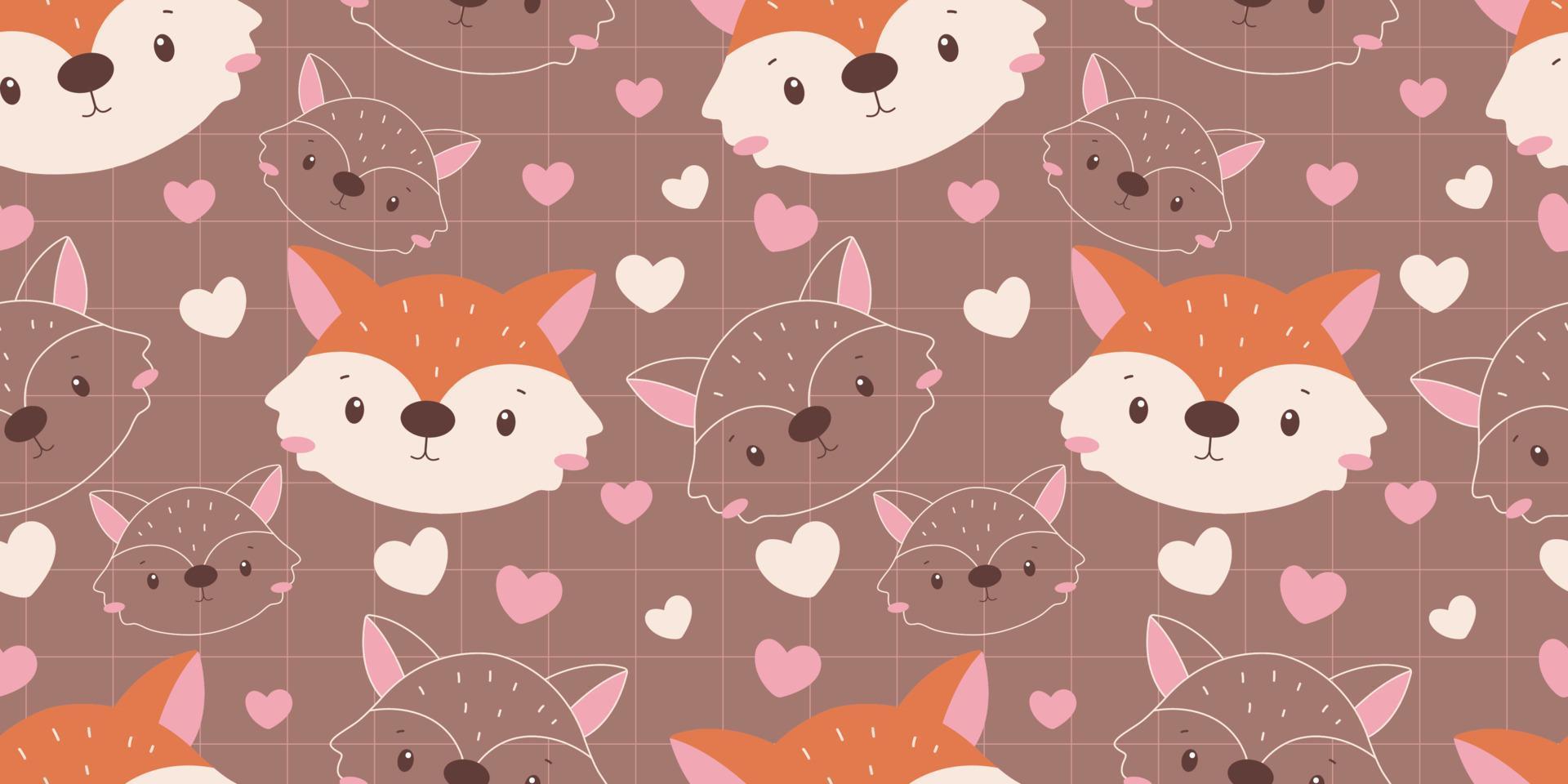 cara de animales lindos y patrones sin fisuras florales vector