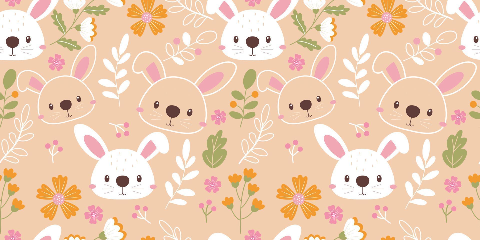 cara de animales lindos y patrones sin fisuras florales vector