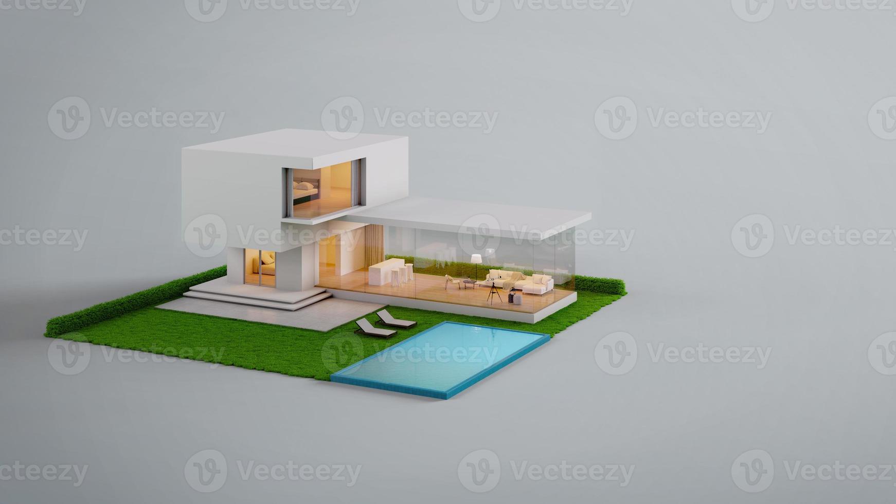 Modern house with swimming pool isolated on background.3d rendering photo