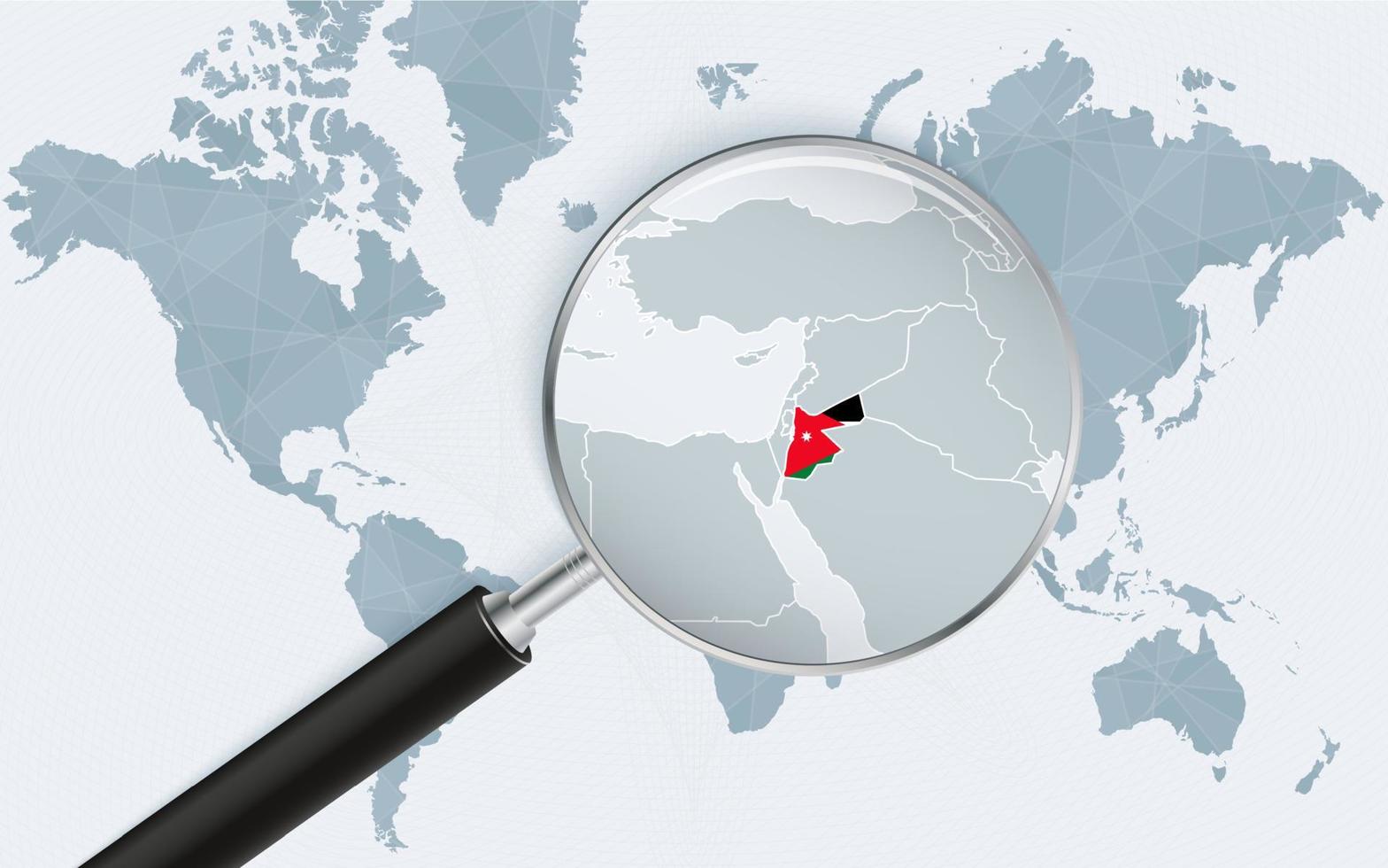 World Map With A Magnifying Glass Pointing At Jordan Map Of Jordan World Map With A Magnifying Glass Pointing At Jordan Map Of Jordan With The Flag In The Loop Vector