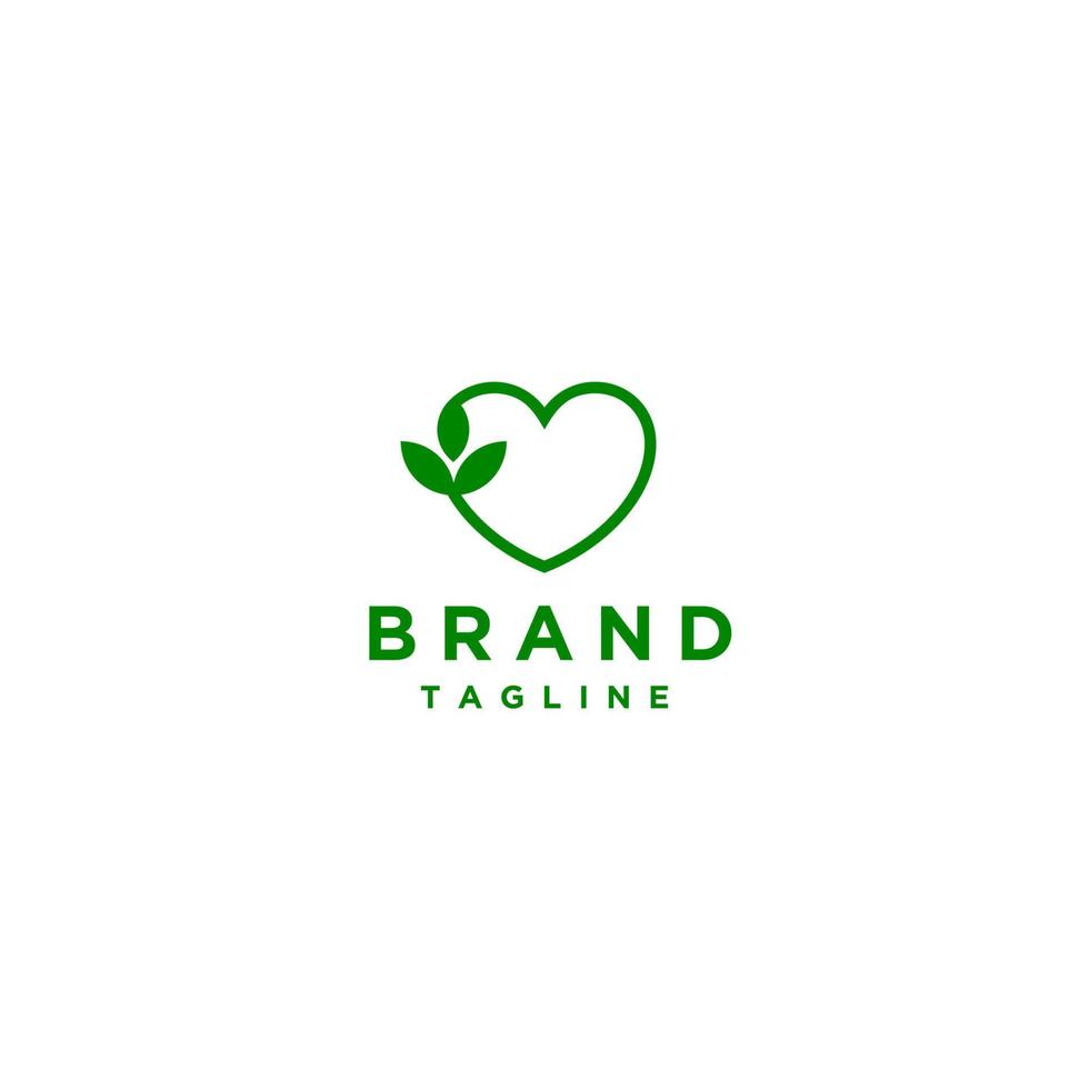 Leaves Icon and Heart Symbol In Simple Lines. Simple outline design of green heart symbol with leaf icon accents on the side. vector