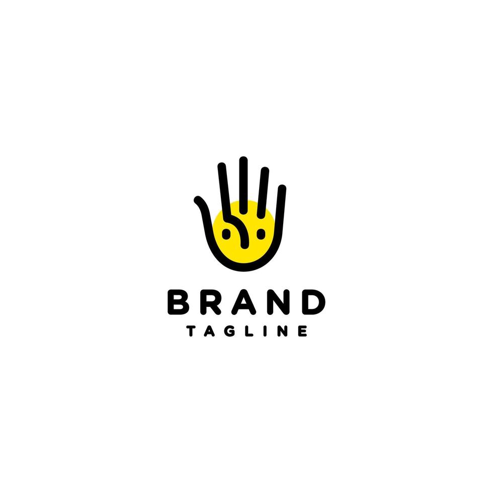 Face and Hand Icon Design In One Creative Logomark. A cute facial expression in a palm symbol. vector