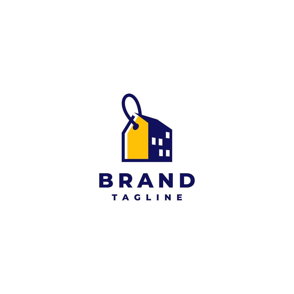 a House with a wall in the shape of a Price Tag. Logo template about rental housing illustrated with a house that becomes one with a label icon. vector