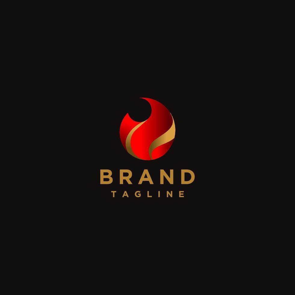 Iconic flame logo design with gold line details. Minimalistic fire icon logo design with oil outline detail. vector