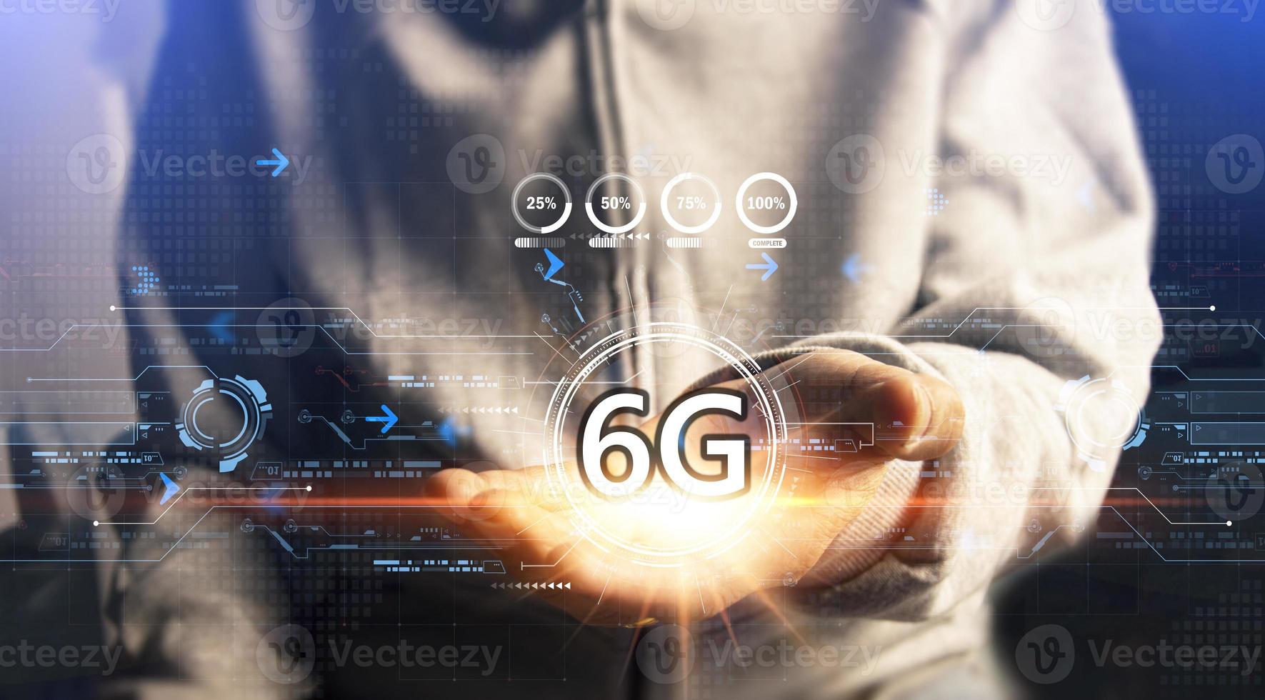 The concept of 6G network, high-speed mobile Internet, new generation networks. Business, modern technology, internet and networking concept. photo