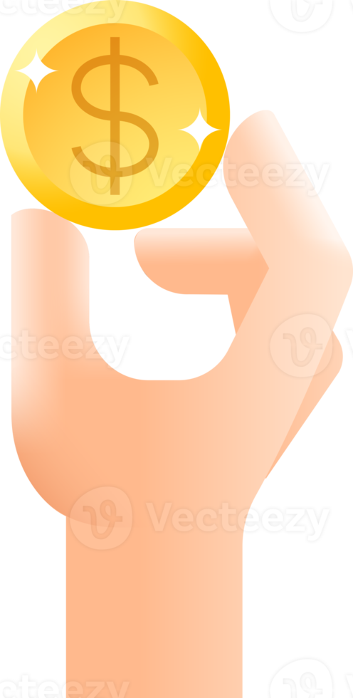 Hands holding gold coin png