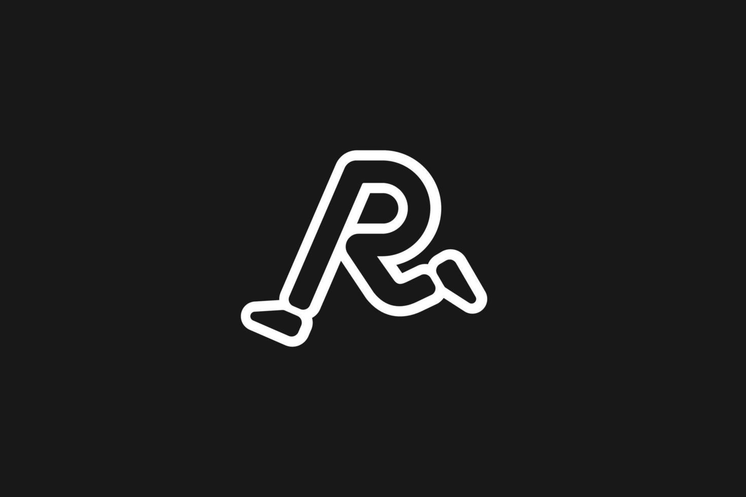 black white initial letter r with walk logo vector