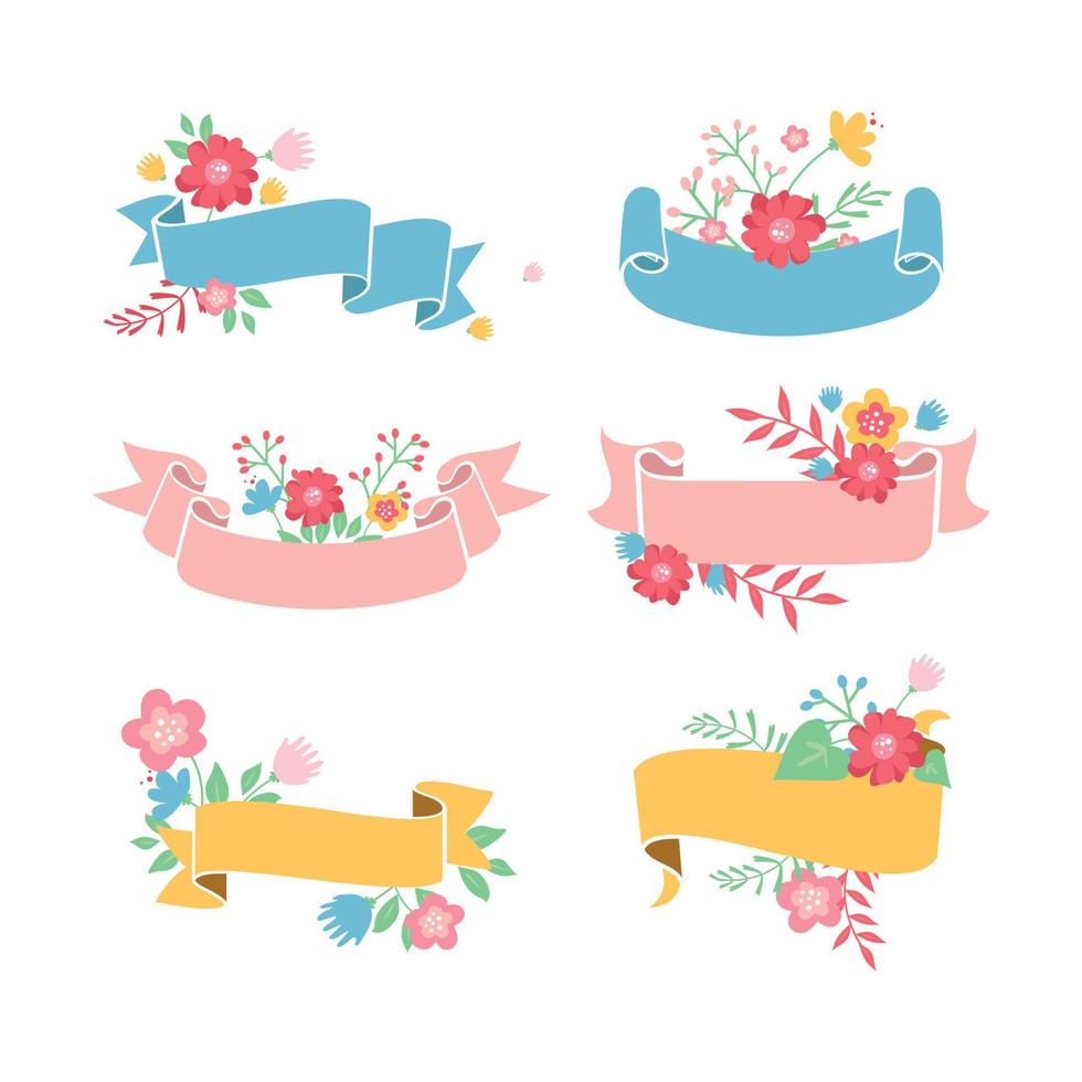 Cute Ribbon Banner with Flower Set vector
