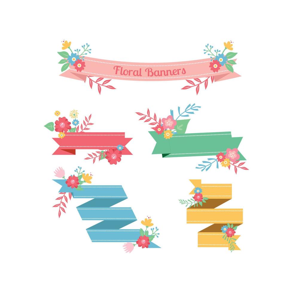 Cute Ribbon Floral Banner Set vector