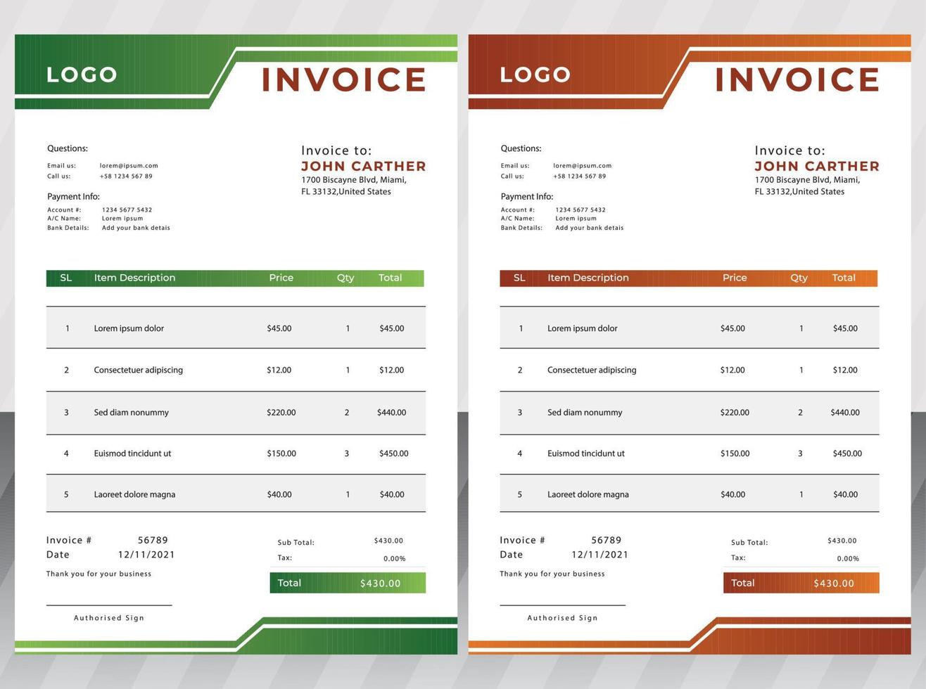 Modern Business Invoice Business Design Template vector