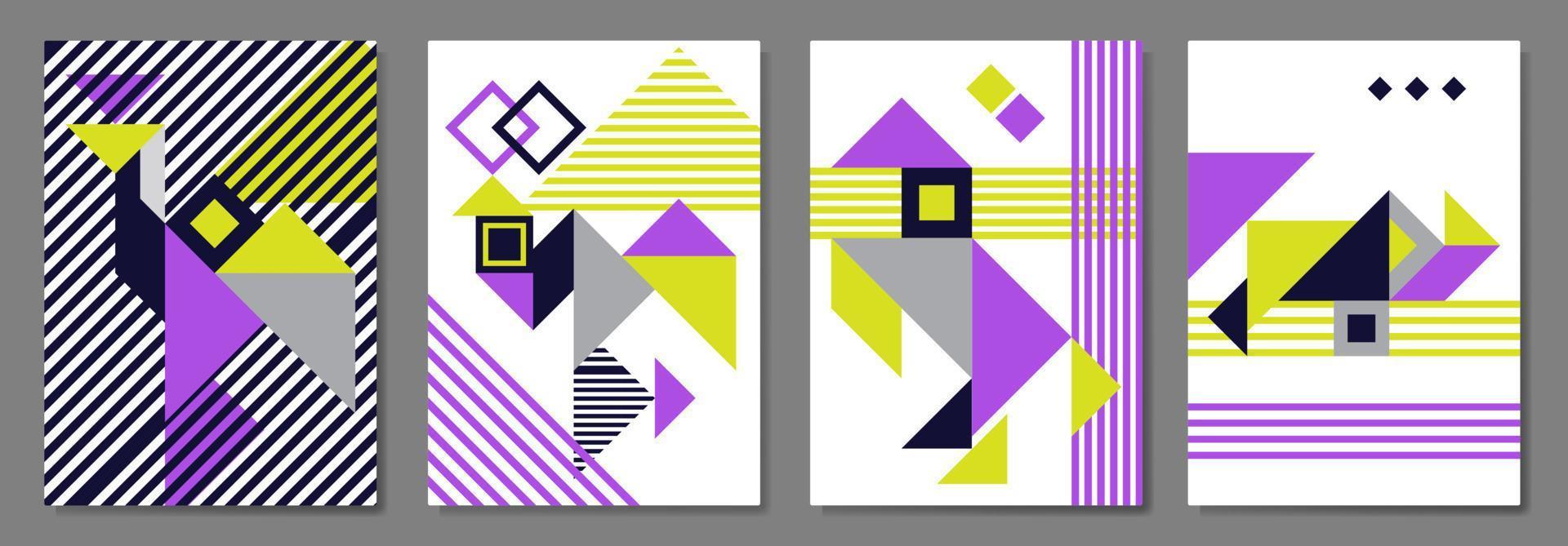 conjunto de cubiertas geométricas tangram con animales. animales geométricos para portadas, cuadernos, folletos, diarios, afiches. ilustración vectorial vector