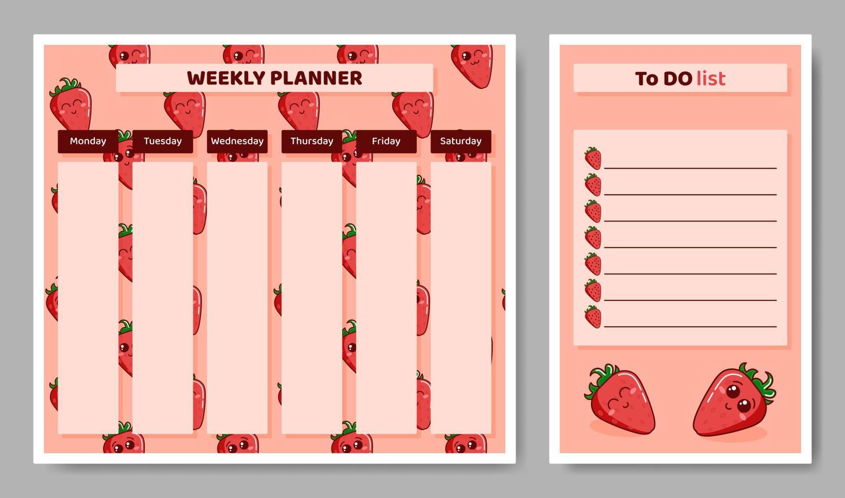 planificador semanal para niños. horario infantil para la semana y lista de tareas con fresas. calendario para estudiante de primaria. ilustración vectorial vector