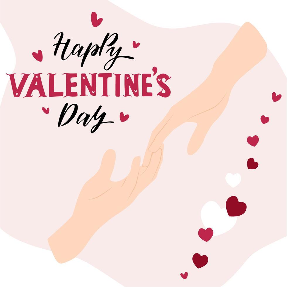 couple holding hands . Hand Holding together. Romantic Valentine's day kawaii card. Love concept.  Vector illustration.