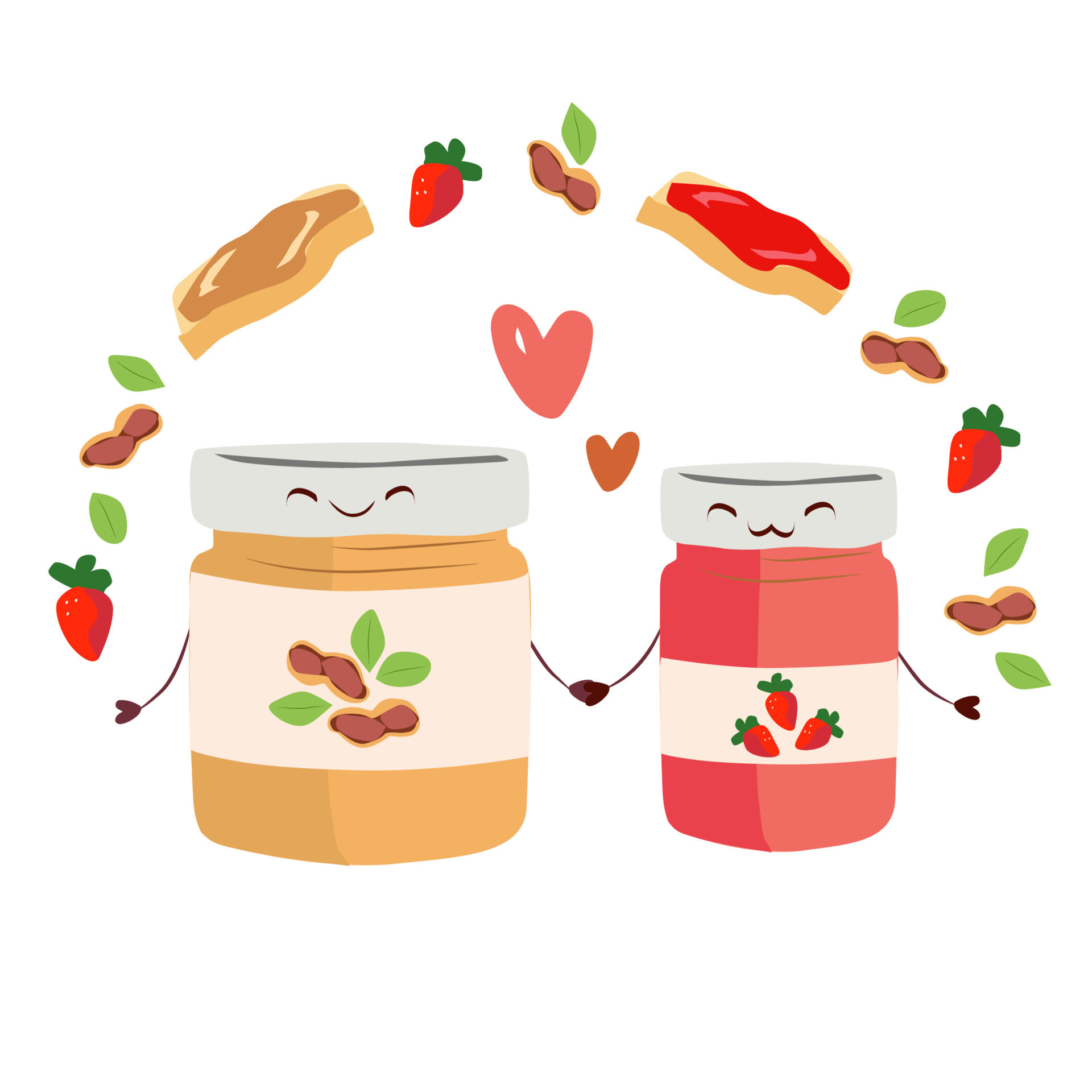 Vector Illustration for Peanut Butter and Jelly Day Lovers. Toasted bread,  jar of peanut butter and strawberry jelly. Cartoon characters. 19052430  Vector Art at Vecteezy