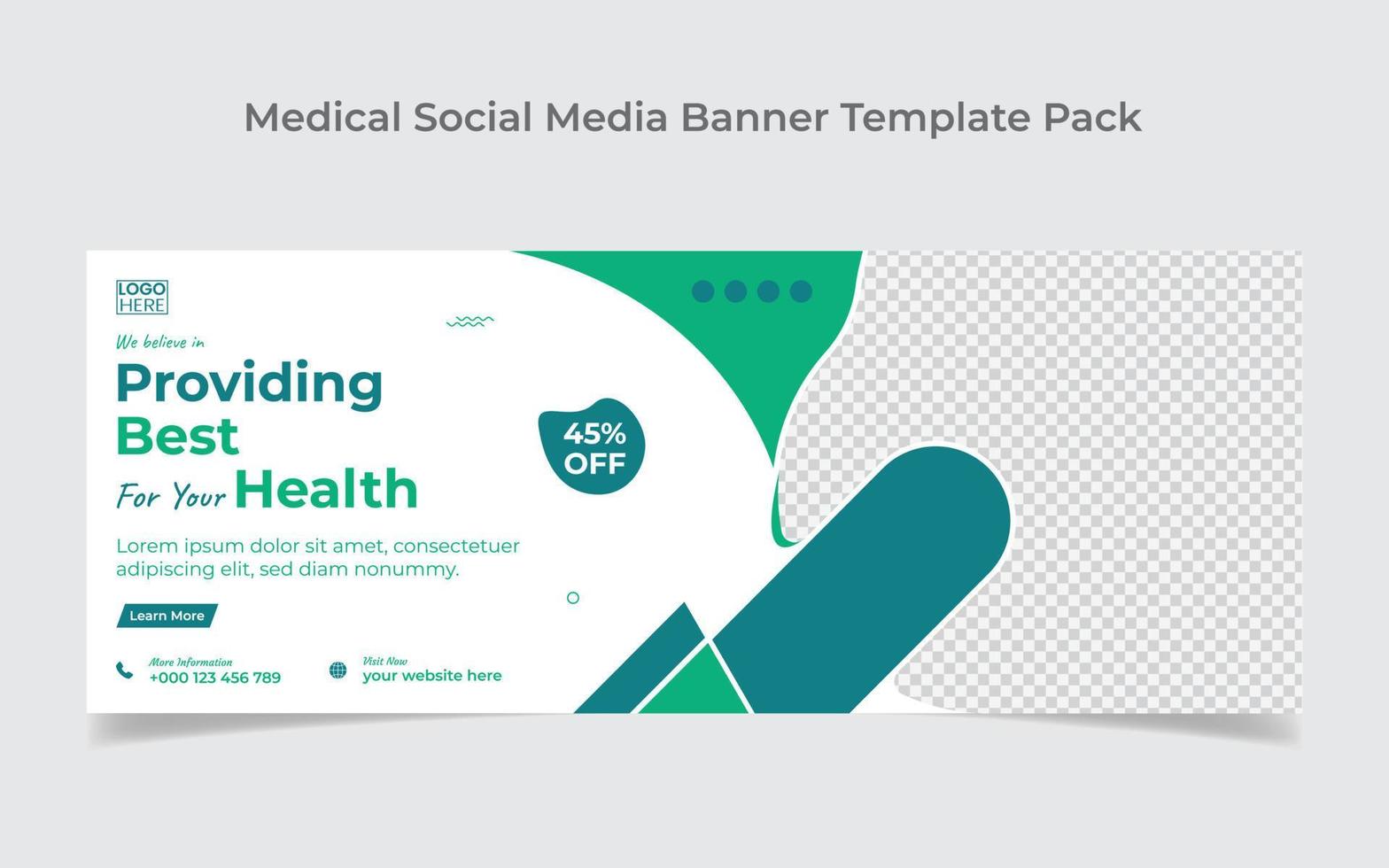 diseño de banner web de atención médica y plantilla de diseño de portada de redes sociales vector