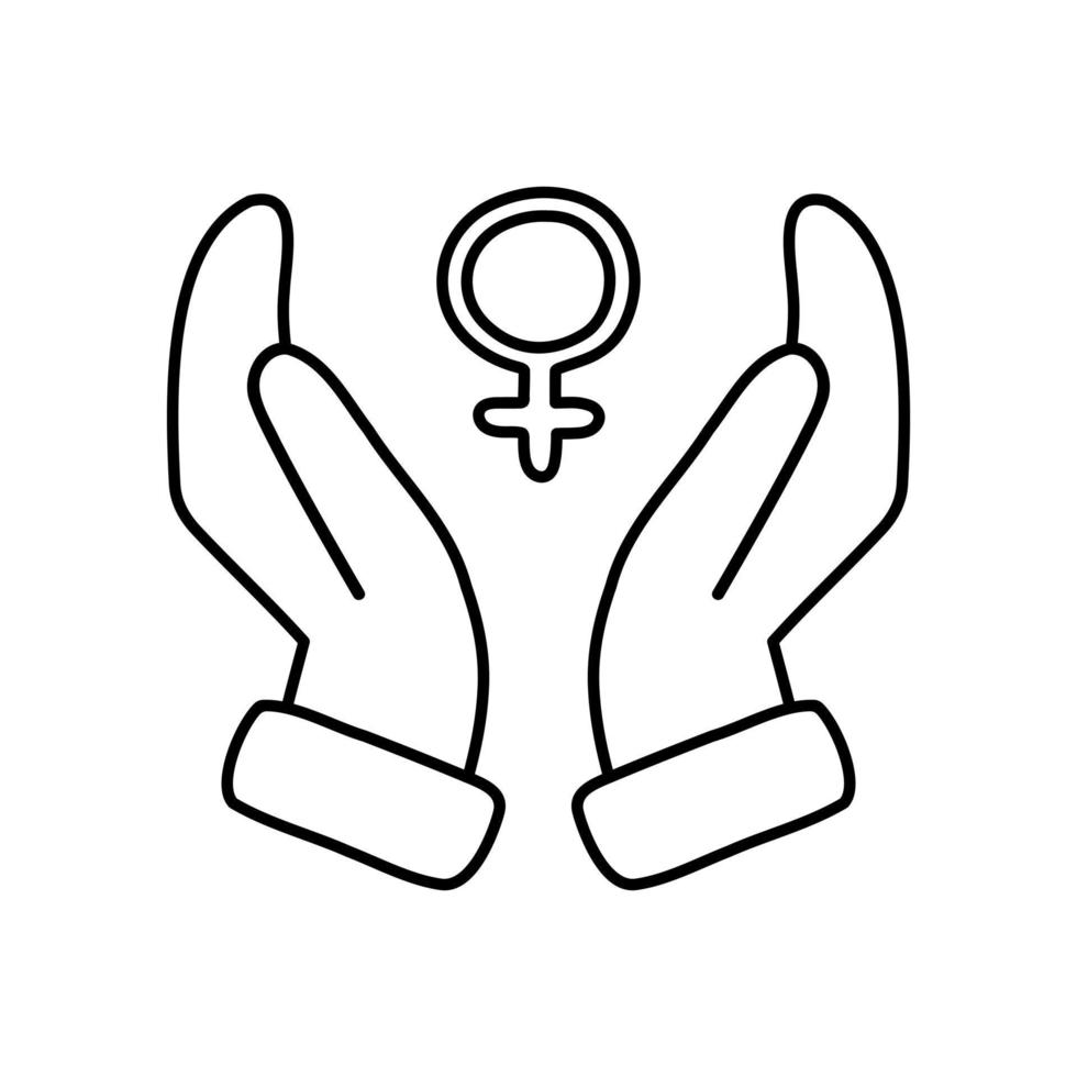 A symbol of Gender. Female sign in the hands. vector