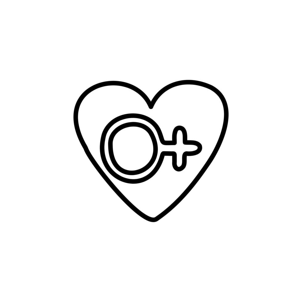 Cute doodle heart with a female sign. vector