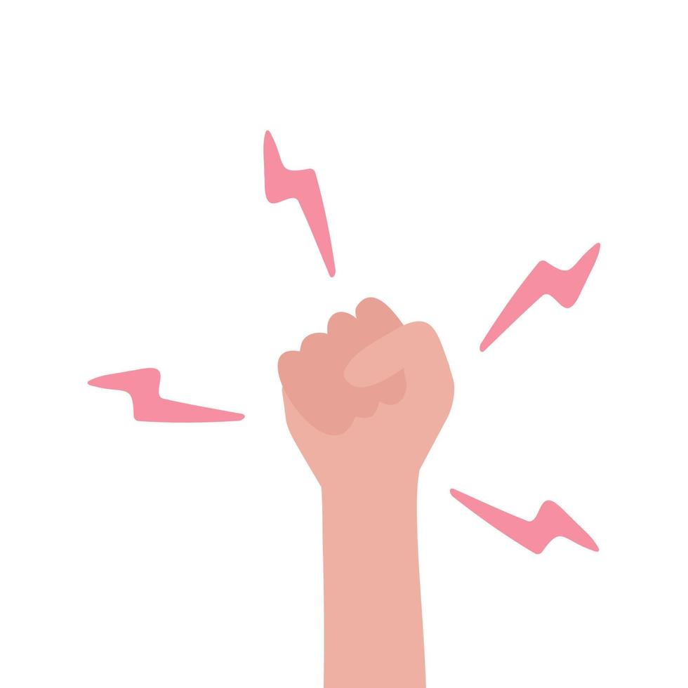 Woman's hand with a raised fist. Feminine power. vector