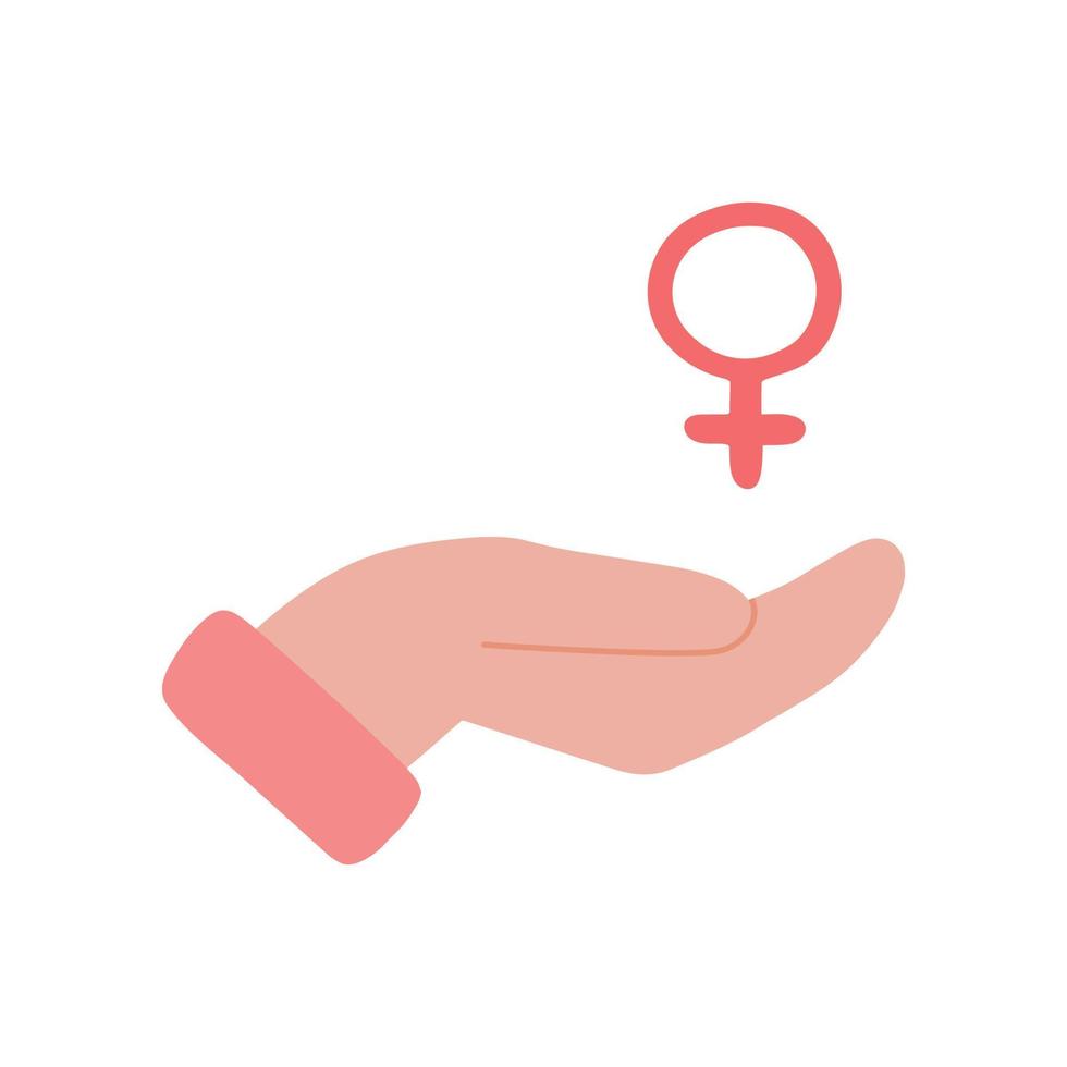 un símbolo de género. signo femenino en la mano. vector